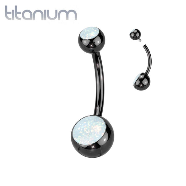 Implant Grade Titanium Black PVD White Opal Internally Threaded Belly Ring