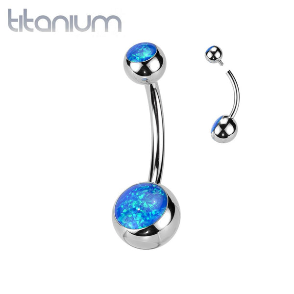 Implant Grade Titanium Blue Opal Internally Threaded Belly Ring