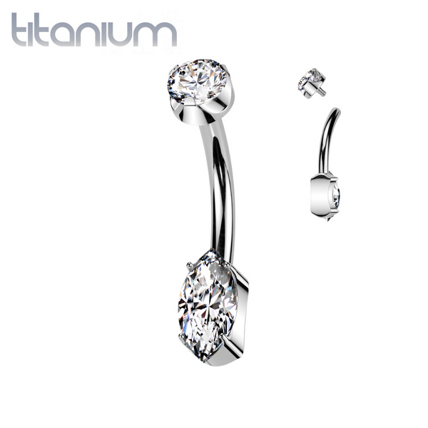 Implant Grade Titanium Dainty White Marquise CZ Internally Threaded Belly Ring