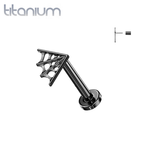 Implant Grade Titanium Black PVD Large Spider Web Push In Threadless Labret With Flat Back
