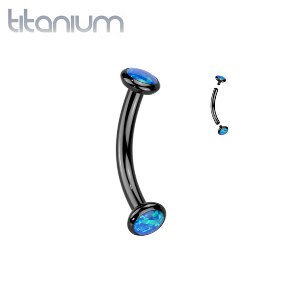 Implant Grade Titanium Black PVD Blue Opal Bezel Internally Threaded Curved Barbell