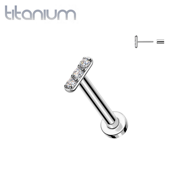 Implant Grade Titanium White CZ Small Dainty Minimal Bar Threadless Labret With Flat Back - Pierced Universe