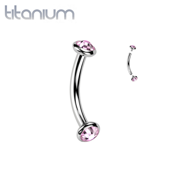 Implant Grade Titanium Pink CZ Bezel Internally Threaded Curved Barbell