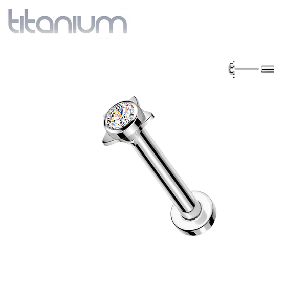 Implant Grade Titanium White CZ Bezel Star Threadless Push In Labret With Flat Back - Pierced Universe