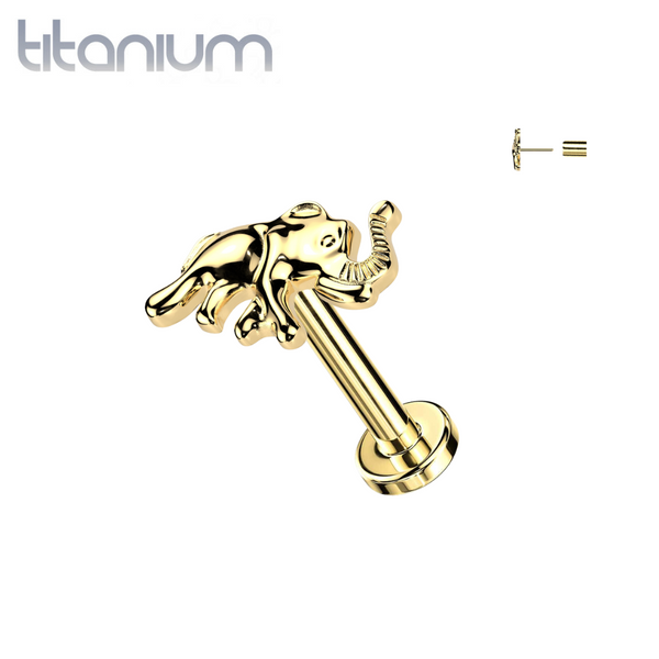 Implant Grade Titanium Gold PVD Elephant Push In Threadless Labret With Flat Back