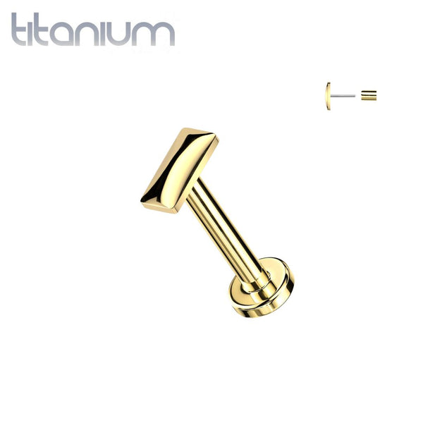 Implant Grade Titanium Gold PVD Minimal Rectangle Push In Threadless Labret With Flat Back