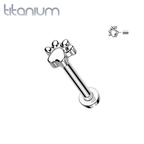 Implant Grade Titanium Paw Print Push In Threadless Labret With Flat Back