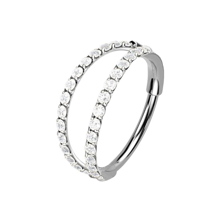 316L Surgical Steel White CZ Pave Double Hoop Nose Ring - Pierced Universe