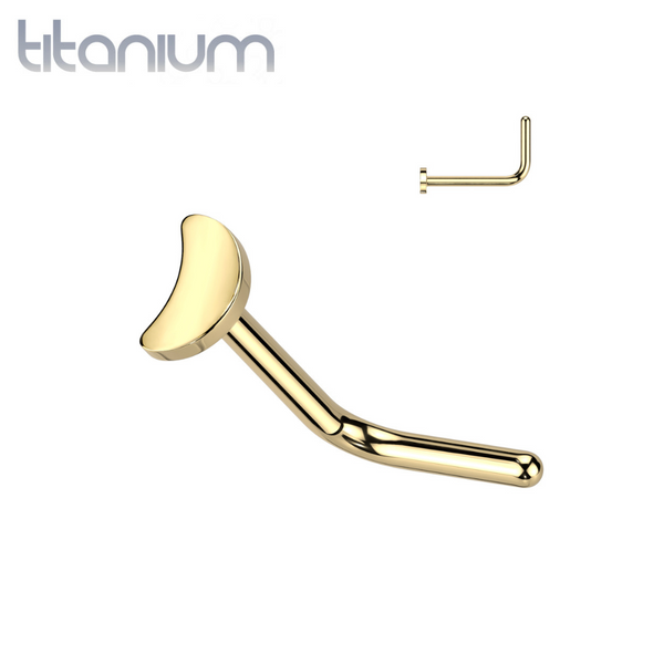 Implant Grade Titanium Gold PVD Small Crescent Moon L-Shaped Nose Ring Stud - Pierced Universe
