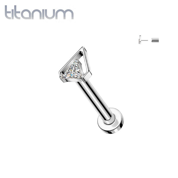 Implant Grade Titanium White CZ Cut Out Triangle Threadless Labret With Flat Back - Pierced Universe