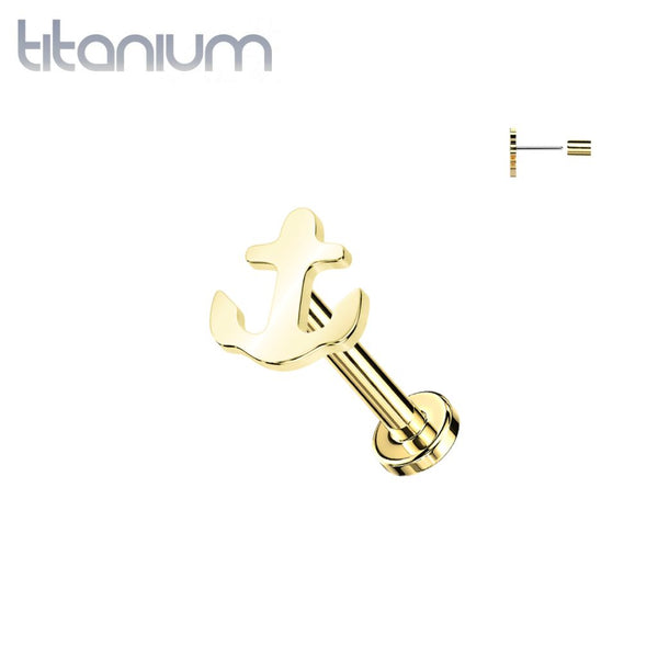 Implant Grade Titanium Gold PVD Anchor Threadless Push In Labret - Pierced Universe