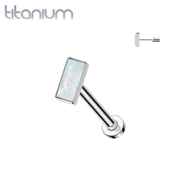 Implant Grade Titanium White Opal Rectangle Threadless Push In Labret - Pierced Universe