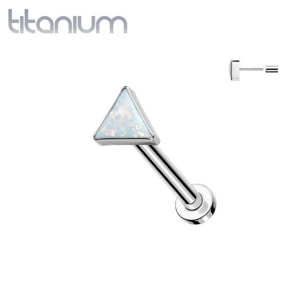 Implant Grade Titanium White Opal Triangle Threadless Push In Labret - Pierced Universe