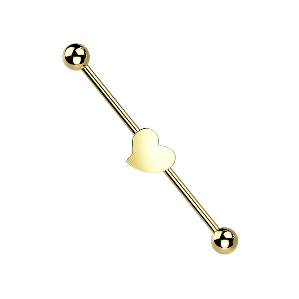 316L Surgical Steel Gold PVD Flat Fixed Heart Shape Industrial Barbell