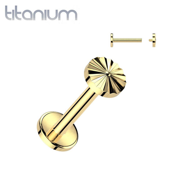 Titanium Gold PVD Internally Threaded Circle Disc Starburst Flat Back Labret - Pierced Universe