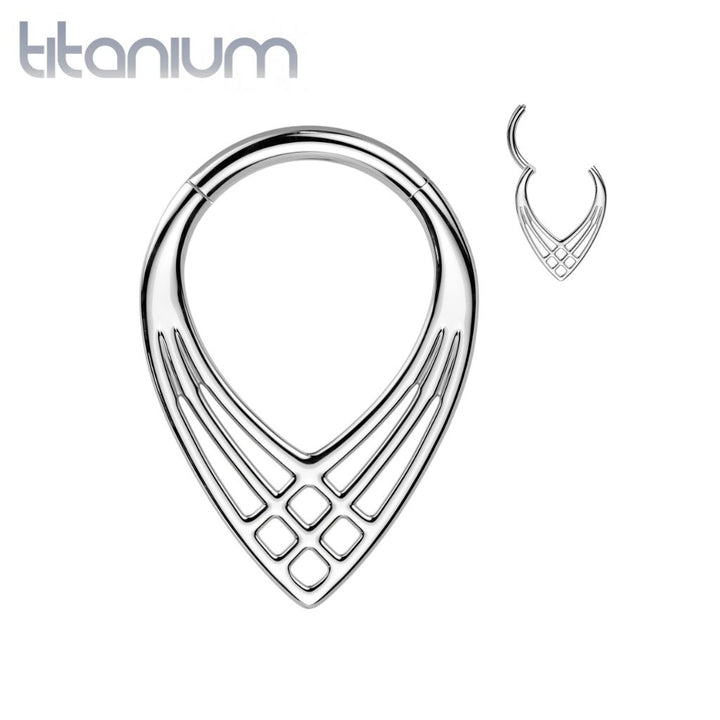 Implant Grade Titanium Art Deco Cross Weave V Shaped Septum Ring Clicker Hoop - Pierced Universe