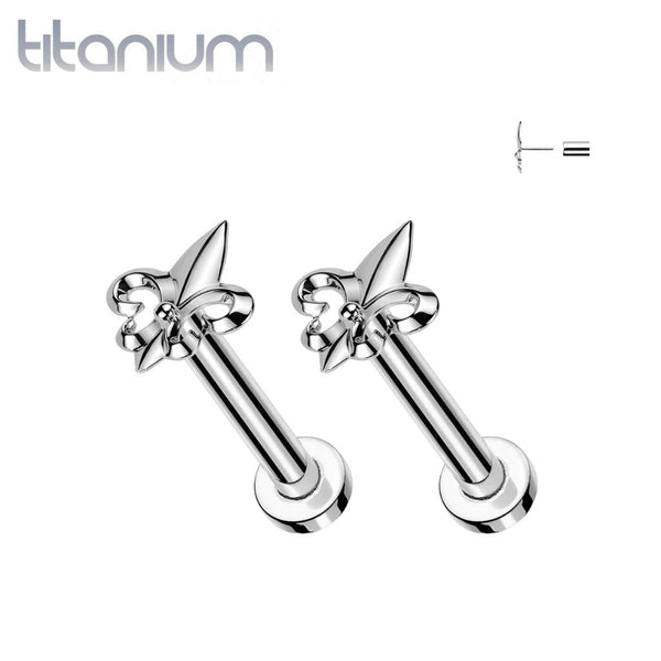 Pair of Implant Grade Titanium Fleur De Lis Threadless Earring Studs with Flat Back