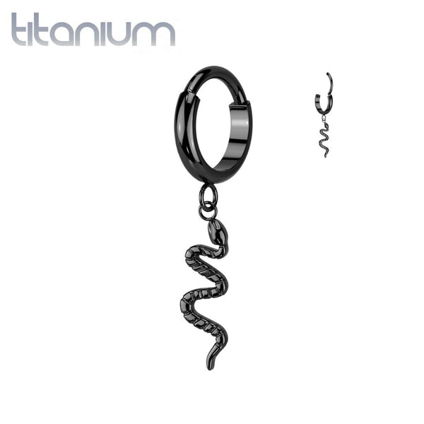 Implant Grade Titanium Black PVD Snake Dangle Hinged Clicker Hoop