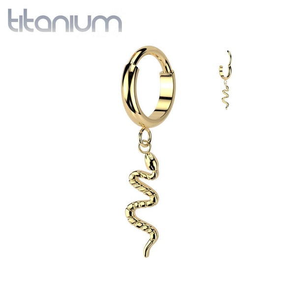 Implant Grade Titanium Gold PVD Snake Dangle Hinged Clicker Hoop