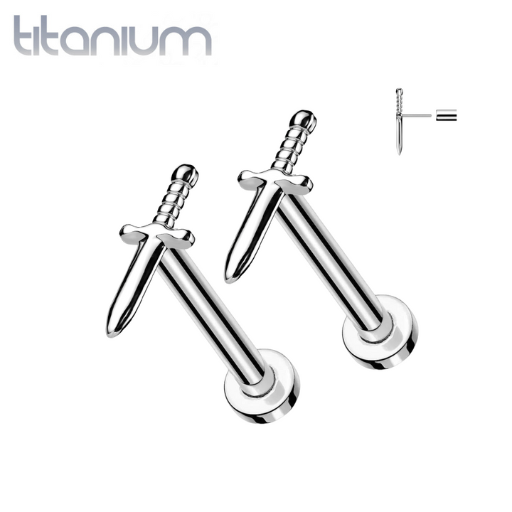 Pair of Implant Grade Titanium Dagger Threadless Push In Earrings With Flat Back - Pierced Universe