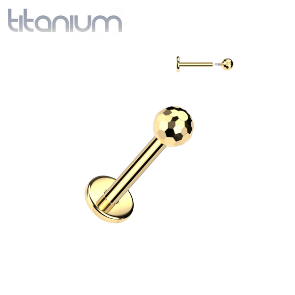 Implant Grade Titanium Gold PVD Faceted Glitter Ball Internally Threaded Flat Back Labret - Pierced Universe
