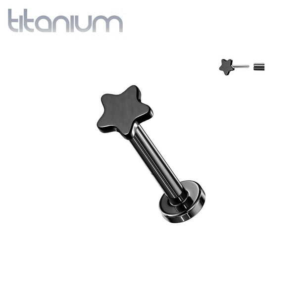 Implant Grade Titanium Threadless Push In Tragus/Cartilage Black PVD Star Stud With Flat Back