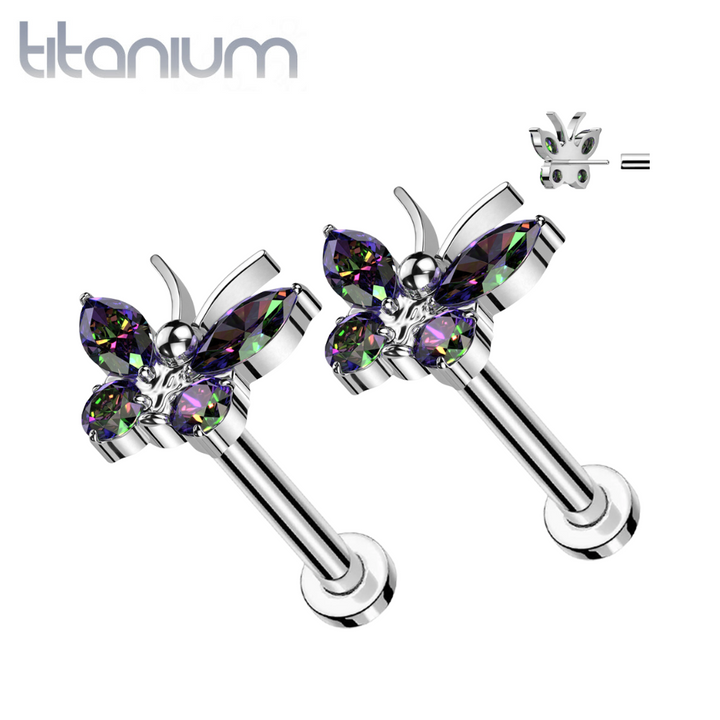 Pair of Implant Grade Titanium Vitrail Medium CZ Large Butterfly Threadless Push In Earrings With Flat Back - Pierced Universe