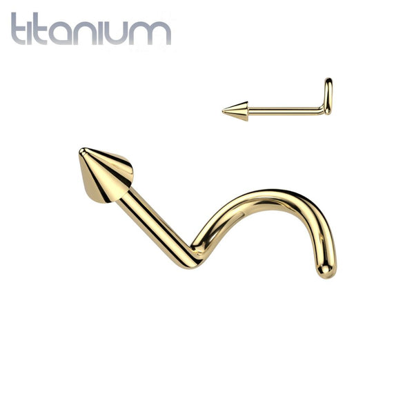 Implant Grade Titanium Gold PVD Small Spike Corkscrew Nose Stud