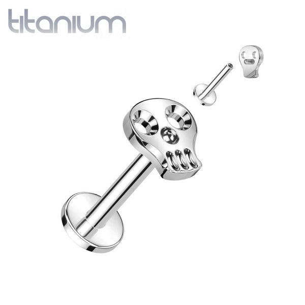 Implant Grade Titanium Skull Internally Threaded Flat Back Labret - Pierced Universe