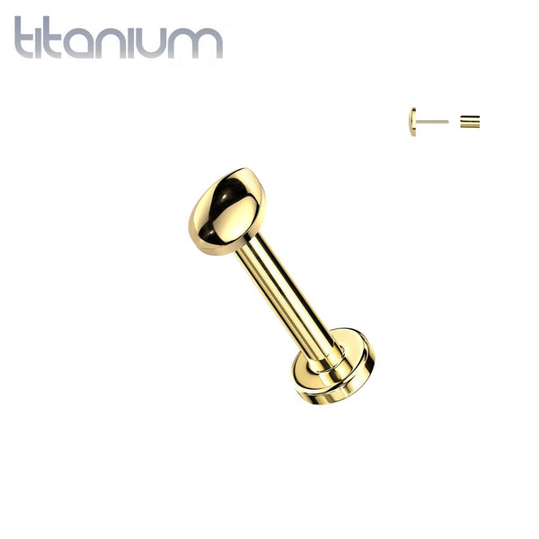 Implant Grade Titanium Gold PVD Minimal Teardrop Push In Threadless Labret With Flat Back