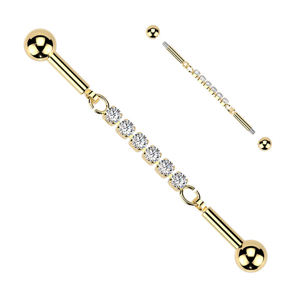 316L Surgical Steel Gold PVD White CZ Chain Flexible Industrial Barbell - Pierced Universe