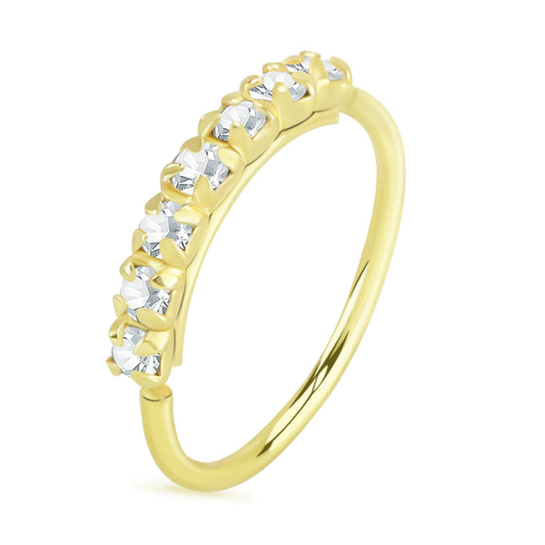 925 Sterling Silver Gold PVD Dainty White CZ Gem Pave Bend Open Nose Hoop - Pierced Universe