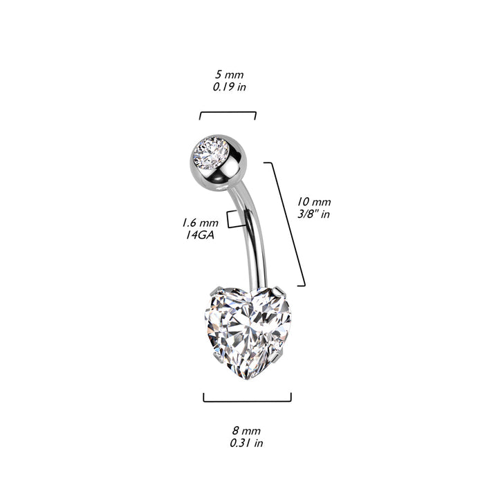 316L Surgical Steel Rainbow PVD White CZ Heart Shaped Non Dangle Belly Ring - Pierced Universe