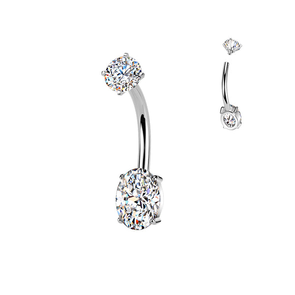 316L Surgical Steel Oval White CZ Internally Threaded Belly Ring - Pierced Universe
