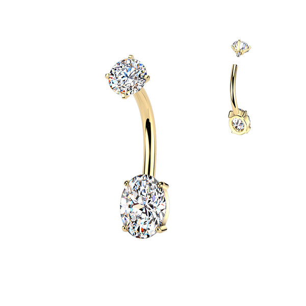 316L Surgical Steel Gold PVD Oval White CZ Internally Threaded Belly Ring - Pierced Universe