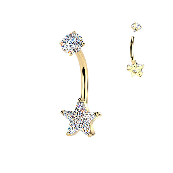316L Surgical Steel Gold PVD White CZ Star Internally Threaded Belly Ring - Pierced Universe