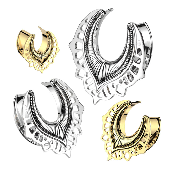 316L Surgical Steel Half Saddle Hanger Tribal Double Flared Ear Tunnels - Pierced Universe