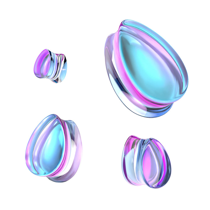 Organic Natural Purple Iridescent Glass Double Flared Teardrop Plugs - Pierced Universe