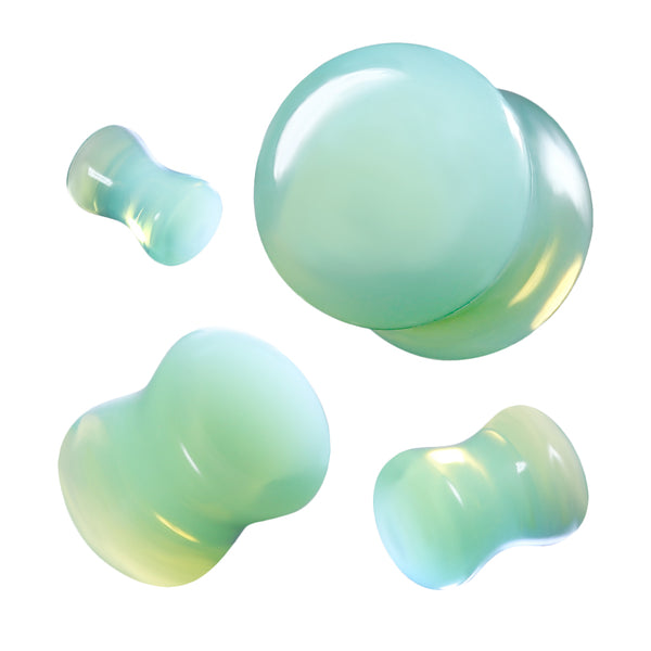 Organic Natural Green Opalite Double Flared Stone Plugs