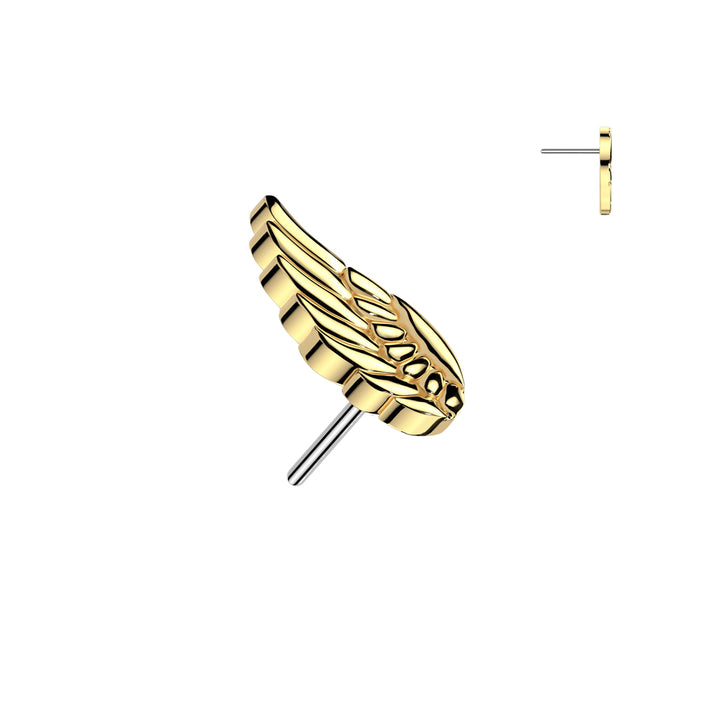 Implant Grade Titanium Gold PVD Angel Wing Push In Threadless Labret With Flat Back - Pierced Universe