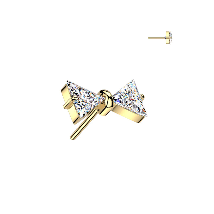 Implant Grade Titanium Gold PVD White CZ Bow Push In Threadless Labret With Flat Back - Pierced Universe