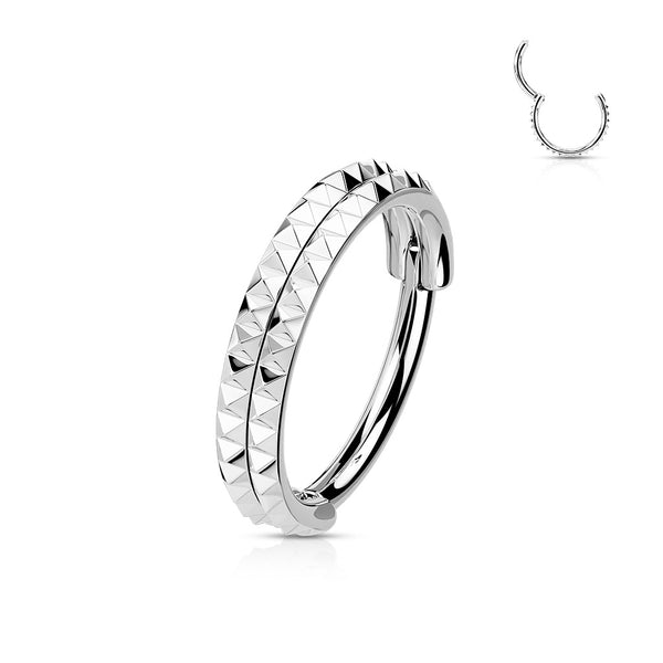 316L Surgical Steel Pyramid Cut Hinged Clicker Hoop - Pierced Universe