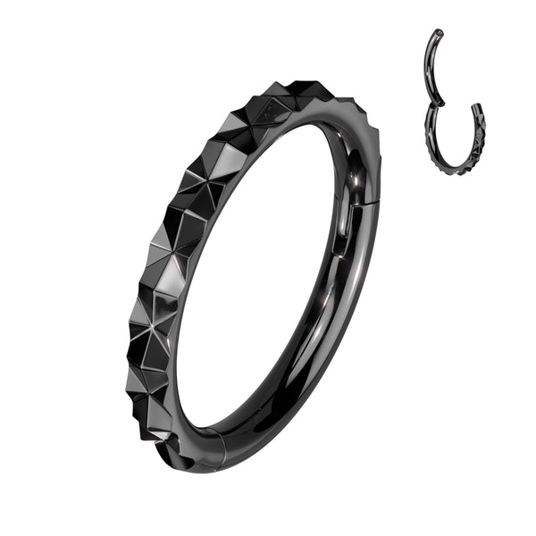 316L Surgical Steel Black PVD Textured Pattern Hinged Clicker Hoop - Pierced Universe