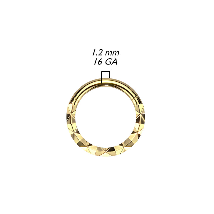 316L Surgical Steel Gold PVD Textured Pattern Septum Daith Hinged Clicker Hoop - Pierced Universe