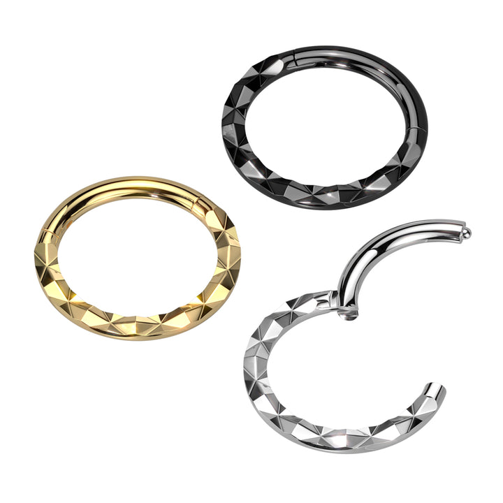 316L Surgical Steel Textured Pattern Septum Daith Hinged Clicker Hoop - Pierced Universe