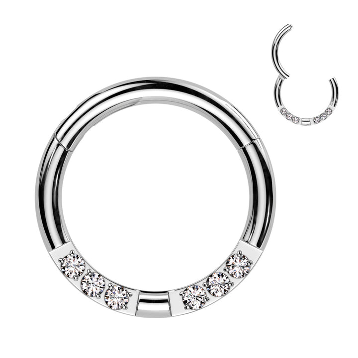 316L Surgical Steel White CZ 6 Gem Pave Hinged Clicker Hoop - Pierced Universe