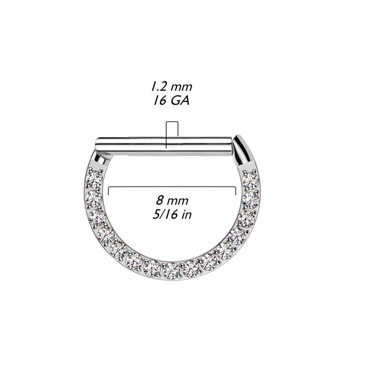 316L Surgical Steel White CZ Pave D Shaped Hinged Septum Clicker - Pierced Universe