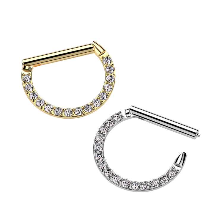 316L Surgical Steel White CZ Pave D Shaped Hinged Septum Clicker - Pierced Universe