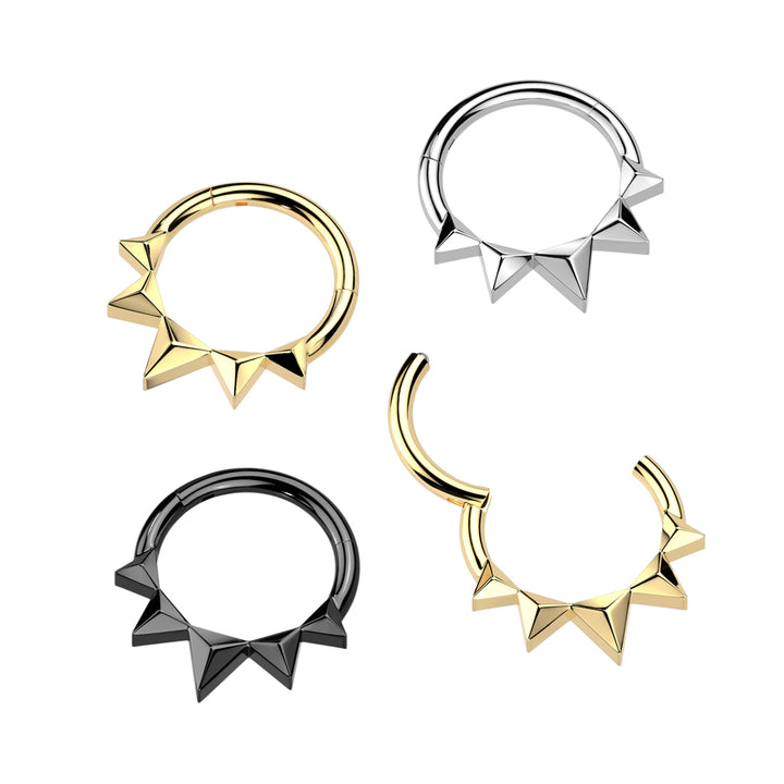 316L Surgical Steel Black PVD Dainty Small Spiked Hinged Clicker Hoop - Pierced Universe