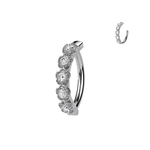 316L Surgical Steel White CZ Floral Hinged Clicker Belly Ring - Pierced Universe